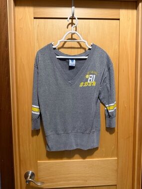 Gray V-Neck SDSU Sweatshirt with Yellow Accent